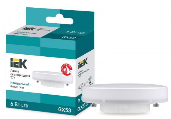  Лампа светодиодная ECO T75 таблетка 6Вт 230В 4000К GX53 IEK LLE-T80-6-230-40-GX53 