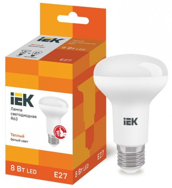  Лампа светодиодная ECO R63 8Вт 3000К тепл. бел. E27 720лм 230-240В IEK LLE-R63-8-230-30-E27 
