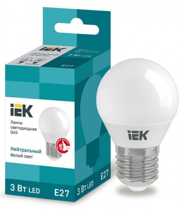  Лампа светодиодная ECO G45 3Вт шар 4000К бел. E27 216лм 230-240В IEK LLE-G45-3-230-40-E27 