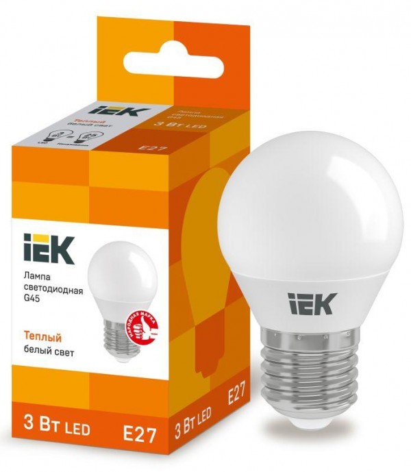  Лампа светодиодная ECO G45 3Вт шар 3000К тепл. бел. E27 216лм 230-240В IEK LLE-G45-3-230-30-E27 