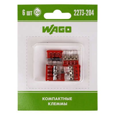  Клемма 4-х проводн. для распред. короб. (без п) 2273-204 (уп.6шт) WAGO 07-5133-06 