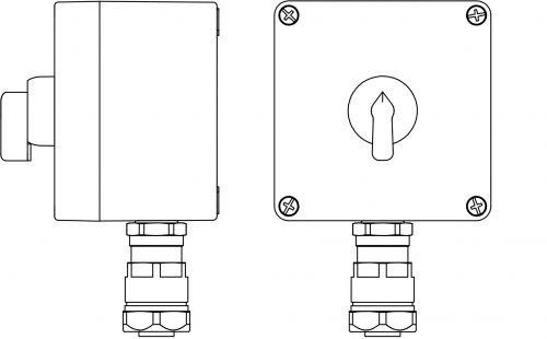  Корпус взрывозащищенный GRP 120х120х90мм 1Exde IIC T5 Gb X IP66Ex tb IIIB T95C Db X Т5 40град. С; кольца заземл.; кол-во элемент. управл.- контакт. блок 2NO+переключатель КВ 0-I 1шт; клеммы: вводы сторона B: взрывозащ. DKC 2231.031.19.01E 