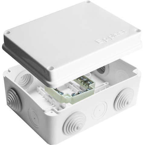  Коробка распределительная ОП 150х110х70мм IP54 с клемм. 10 выходов 6 гермовводов 16А 24 контакта крышка на винтах бел. Epplast 210305 