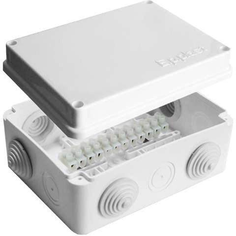  Коробка распределительная ОП 150х110х70мм IP54 с клемм. 10 выходов 6 гермовводов 10А 12 контактов крышка на винтах бел. Epplast 210303 
