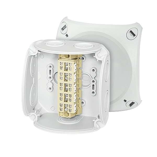  Коробка распределительная ОП 104х104х70мм PP IP66 DK 0402 A клеммы (Al/Cu) 1.5-2.5кв.мм 7+1 мемб. ввод. 5п сер. HENSEL 62000164 