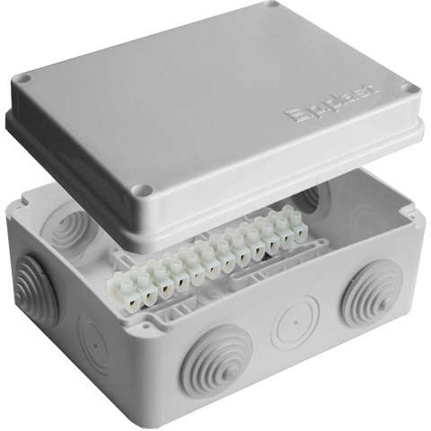  Коробка распределительная ОП 150х110х70мм IP54 с клемм. 10 выходов 6 гермовводов 10А 12 контактов крышка на винтах сер. Epplast 210304 