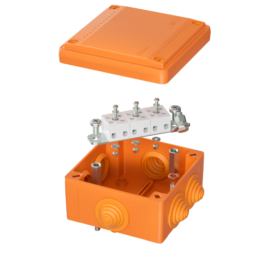  Коробка ответвительная FS 100х100х50мм 5р 450В 10А 6кв.мм с каб. вводами и клеммн. IP56 пластик. DKC FSB11506 