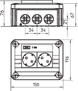  Коробка распределительная 150х116х67мм T 100 2MSD WS OBO 2007821 