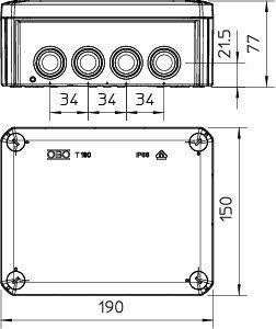  Коробка распределительная 190х150х77мм T 160 RO-LGR OBO 2007649 