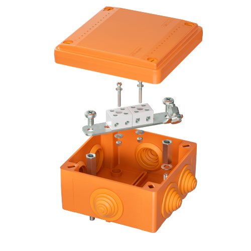  Коробка ответвительная FS 100х100х50мм 4р 450В 6А 4кв.мм с каб. вводами и клеммн. IP55 пластик. DKC FSB11404 