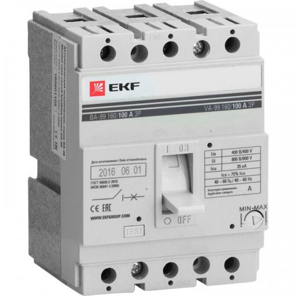  Выключатель автоматический 3п 160/125А 35кА ВА-99 PROxima EKF mccb99-160-125 