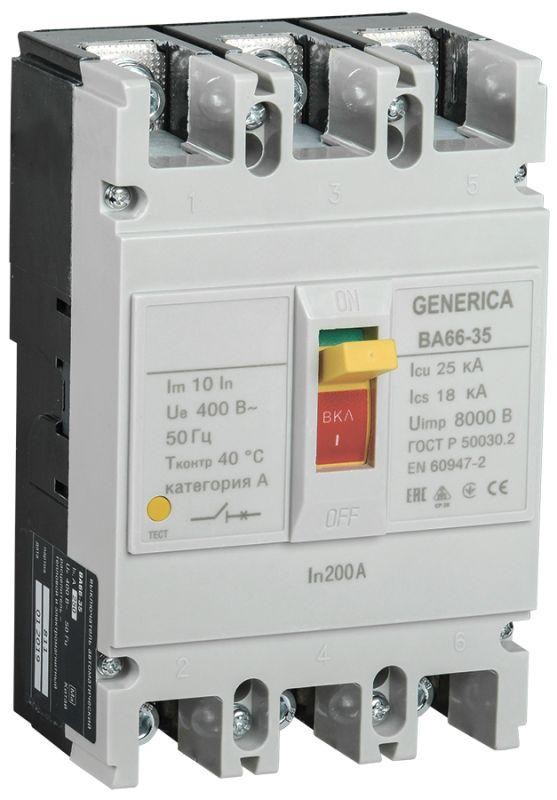  Выключатель автоматический 3п 200А 25кА ВА66-35 GENERICA ИЭК SAV30-3-0200-G 