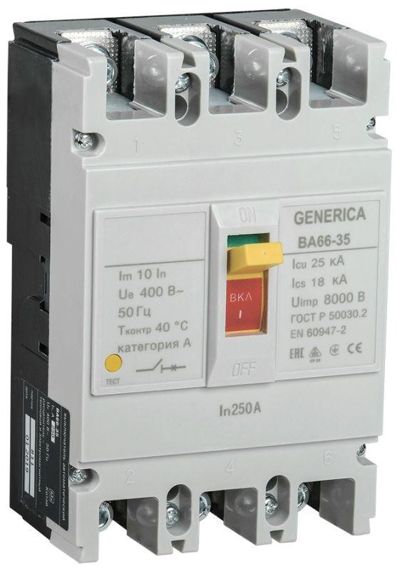  Выключатель автоматический 3п 250А 25кА ВА66-35 GENERICA ИЭК SAV30-3-0250-G 
