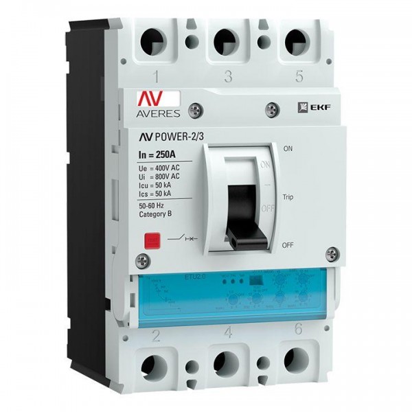  Выключатель автоматический 3п 250А 50кА AV POWER-2/3 ETU2.2 AVERES EKF mccb-23-250-2.2-av 