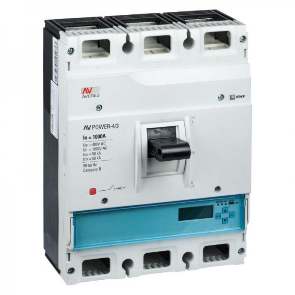  Выключатель автоматический 3п 1000А 50кА AV POWER-4/3 ETU6.2 AVERES EKF mccb-43-1000-6.2-av 