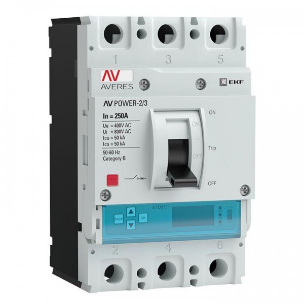  Выключатель автоматический 3п 250А 50кА AV POWER-2/3 ETU6.0 AVERES EKF mccb-23-250-6.0-av 