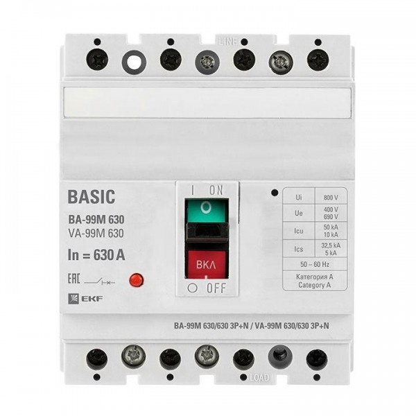  Выключатель автоматический 3п+N 630/400А 50кА ВА-99М PROxima EKF mccb99-630-630m-4P 