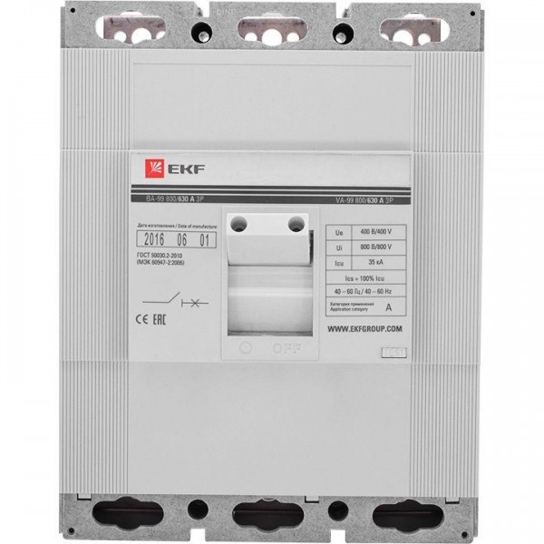  Выключатель автоматический 3п 800/400А 35кА ВА-99 PROxima EKF mccb99-800-400 