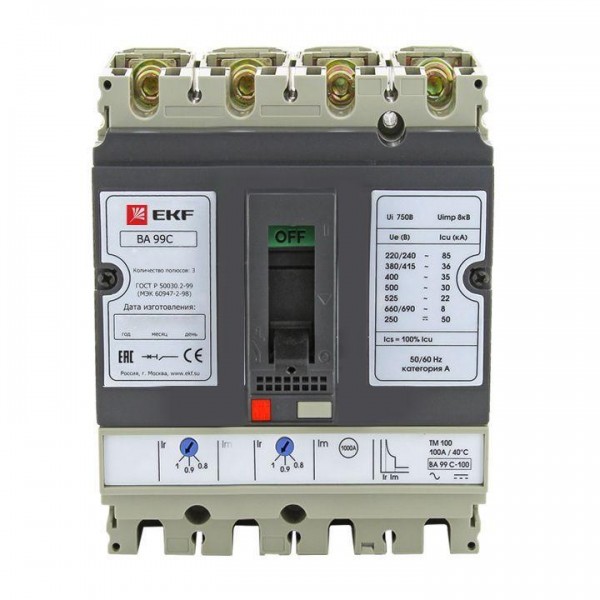  Выключатель автоматический 3п+N 100/50А 36кА ВА-99C Compact NS PROxima EKF mccb99C-100-50+N 