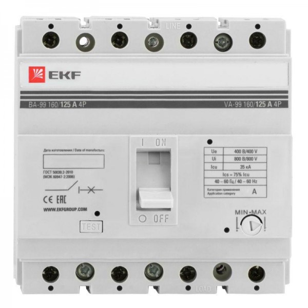  Выключатель автоматический 4п 160/125А 35кА ВА-99 PROxima EKF mccb99-160-125-4P 