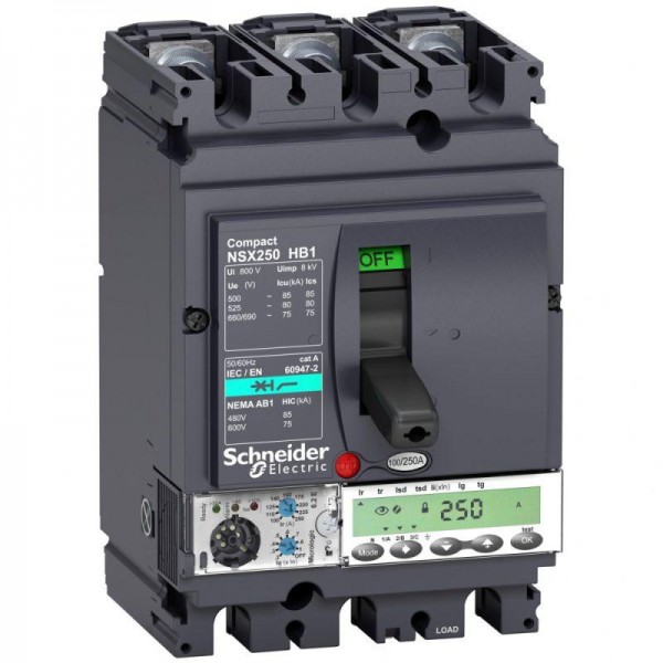  Выключатель автоматический 3п 160А 75кА при 690В NSX250HB1 Micrologic 6.2E SchE LV433556 