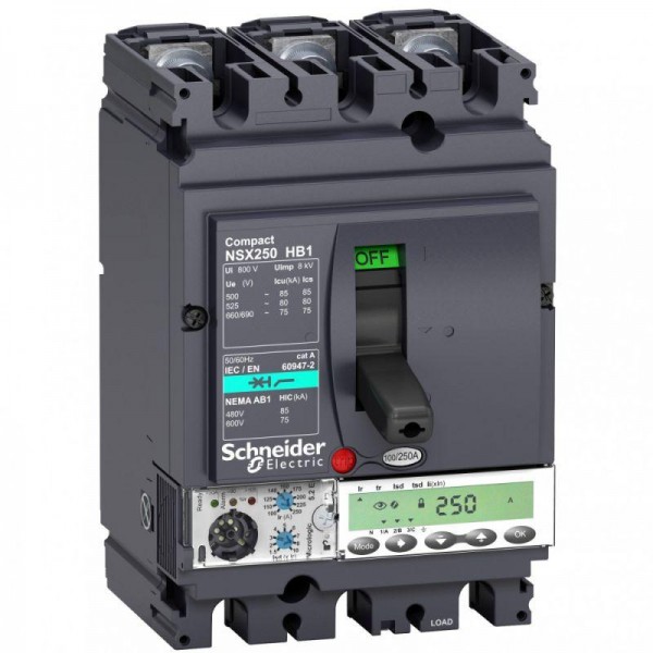 Выключатель автоматический 3п 100А 75кА при 690В NSX250HB1 Micrologic 5.2E SchE LV433548 