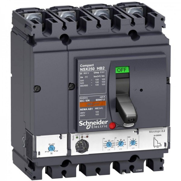  Выключатель автоматический 4п 100А 100кА при 690В NSX250HB2 Micrologic 2.2 SchE LV433571 