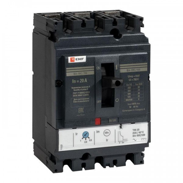  Выключатель автоматический 3п 100/20А 36кА ВА-99C Compact NS PROxima EKF mccb99C-100-20 