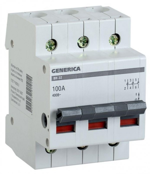  Выключатель нагрузки (мини-рубильник) 3п ВН-32 100А GENERICA IEK MNV15-3-100 