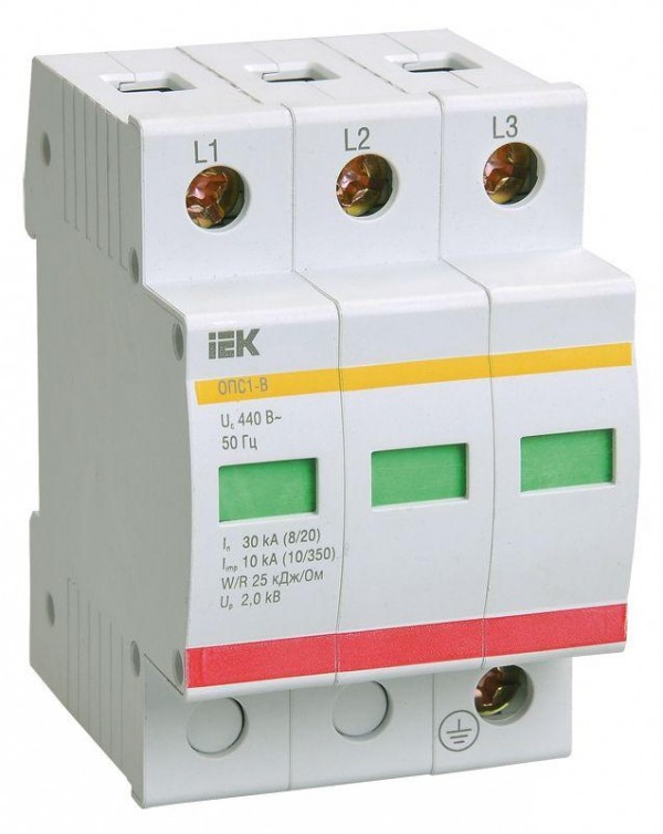  Ограничитель перенапряжения ОПС1-B 3P IEK MOP20-3-B 