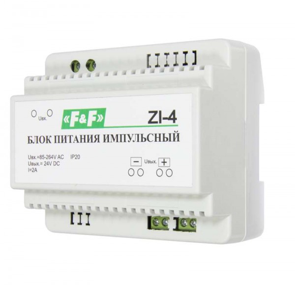  Блок питания ZI-4 (импульсный; P=50Вт U вых. 24В DC 6 мод. 85-264В AC 2А IP20) F&F EA11.001.014 