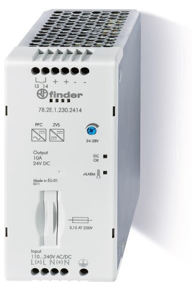  Источник питания импульсный вход 110...250В AC/DC / выход 24В DC 240Вт 60мм опция: доп.контакт Предтревога IP20 FINDER 782E12302415PAS 