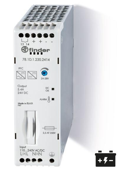  Источник питания импульсный вход 110...250В AC/DC / выход 24В DC 130Вт 30мм IP20 FINDER 781D12302414 
