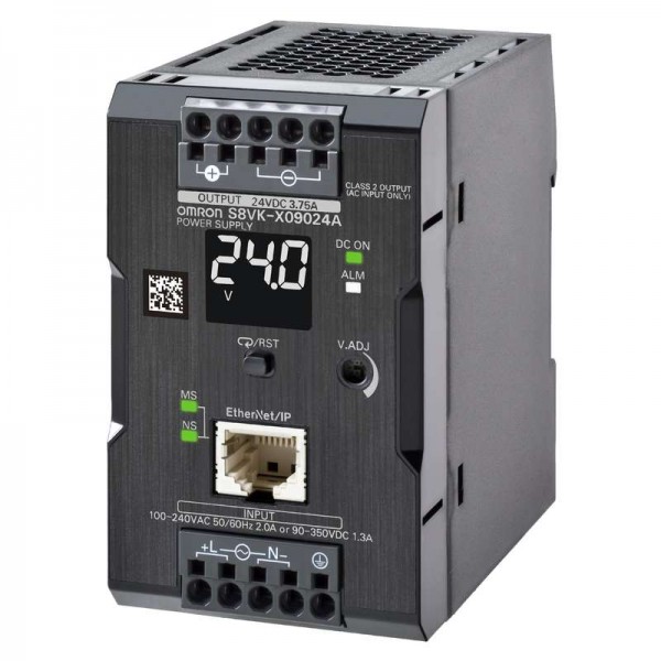 Источник импульсный S8VKX09024AEIP с дисплеем 90Вт выход. 24В 3.75А монтаж на DIN-рейку клеммы Push-in с покрытием Ethernet/Modbus Omron 680584 