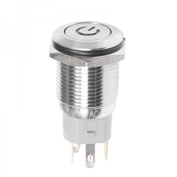  Кнопка антивандальная d16 250В без фикс. (5с) (ON)-OFF плоская подсветка син. power Rexant 36-3244 