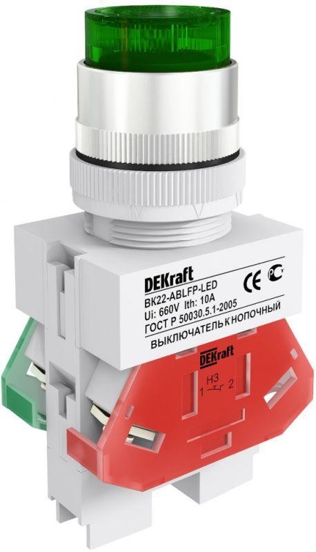 Выключатель кнопочный ABLFP 22мм зел. LED 220В ВК-22 SchE 25026DEK 