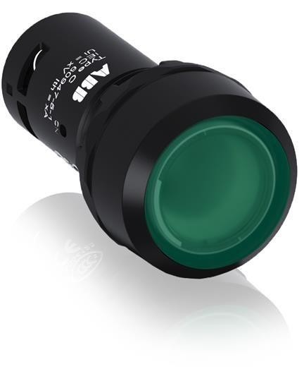  Кнопка с подсветкой CP1-13G-10 220В AC/DC с плоской клавишей без фиксации 1НО зел. ABB 1SFA619100R1312 