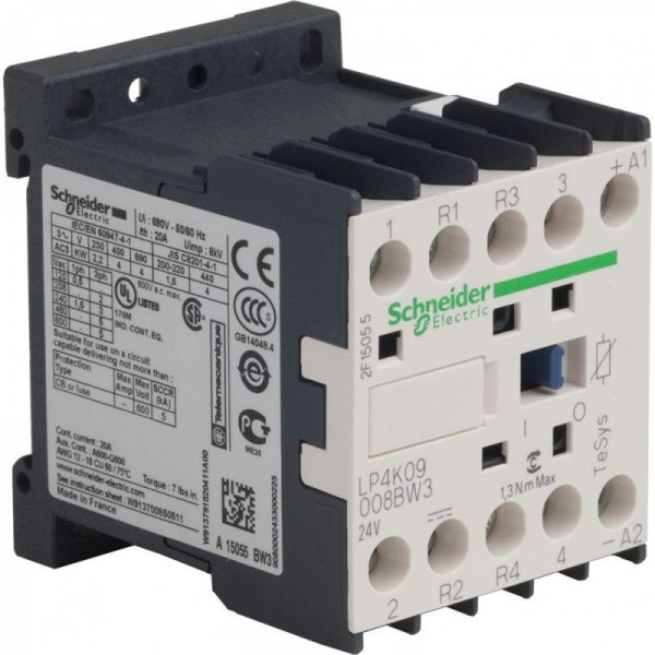  Контактор K 4п/20А (2НО+ 2НЗ) AC1 24В DC 1.8Вт расш. диапазон SchE LP4K09008BW3 