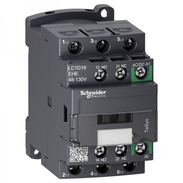  Контактор D 3п AC3 440В 18А катушка управления 48-130В AC/DC зажим под винт SchE LC1D18EHE 