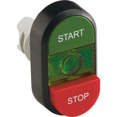 Кнопка двойная MPD15-11G (зел./красн. выступающая) зел. линза с текстом "START/STOP" ABB 1SFA611144R1102 