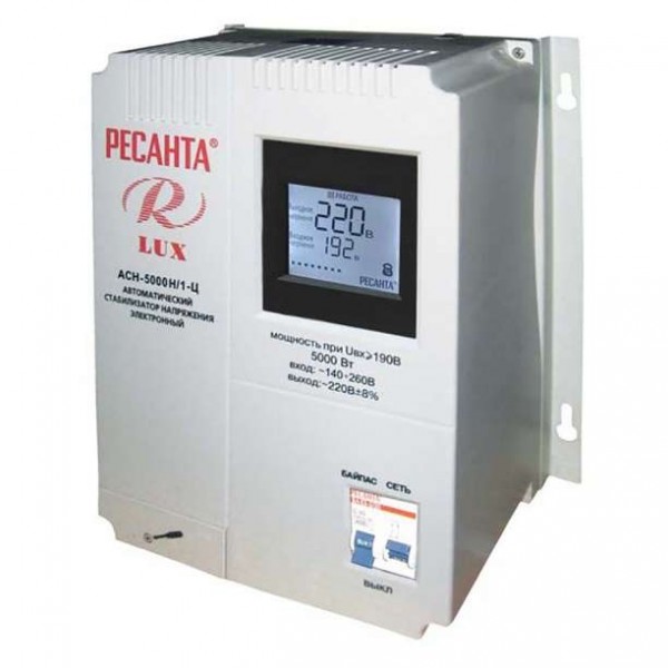  Стабилизатор напряжения АСН-5000 Н/1-Ц 1ф 5кВт настен. IP20 Ресанта Lux 63/6/16 