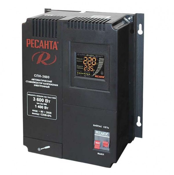  Стабилизатор СПН-3600 1ф 3.6кВт 90-260В IP20 пониж. напр. Ресанта 63/6/25 