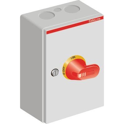  Выключатель нагрузки OTL63BA3M 63А в метал. боксе желт./красн. рукоятка ABB 1SCA022562R6570 
