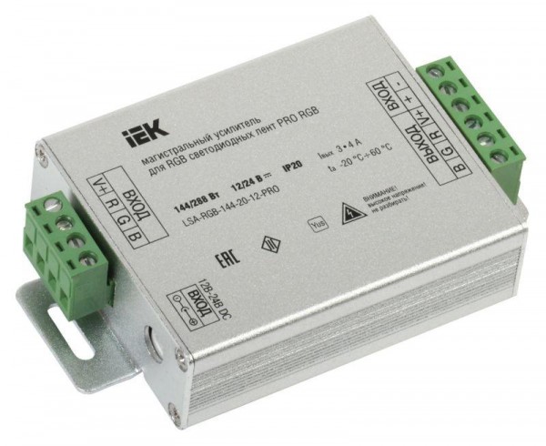  Усилитель магистральный PRO 5050 RGB 3 канала 12В 4А 144Вт IEK LSA-RGB-144-20-12-PRO 