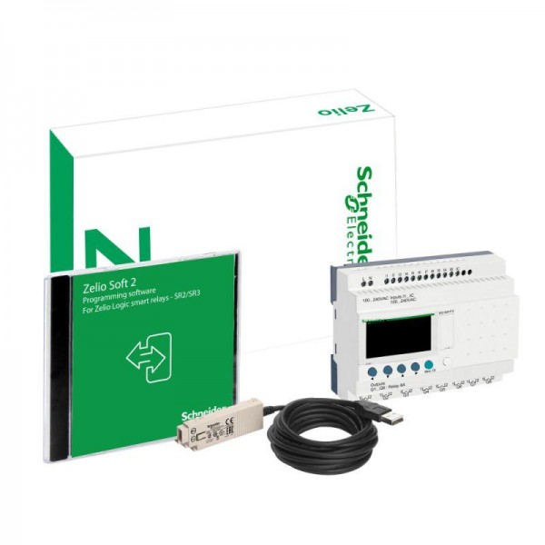  Комплект ZELIO LOGIC (компактное реле+ПО+кабель SR2USB01) 12вх/8вых 100-240В SchE SR2PACK2FU 