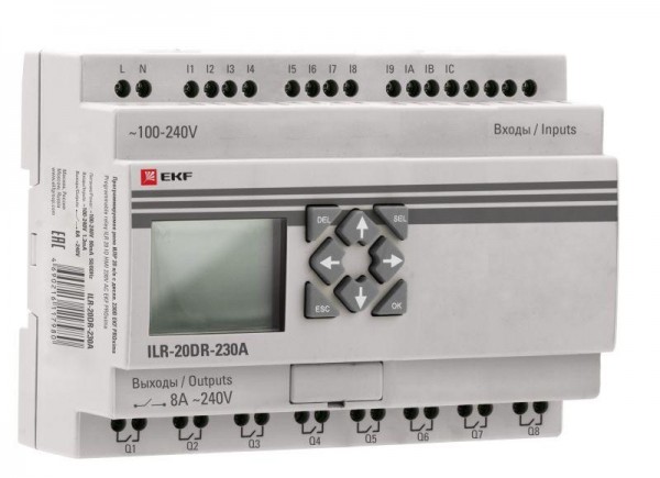  Реле программируемое 20 входов/выходов с дисплеем 230В PRO-Relay PROxima EKF ILR-20DR-230A 
