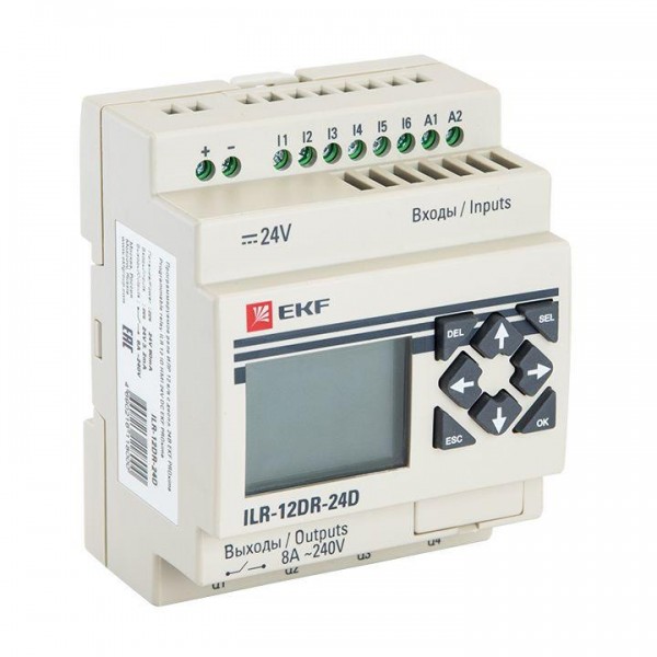  Реле программируемое 12 входов/выходов с дисплеем 24В PRO-Relay PROxima EKF ILR-12DR-24D 