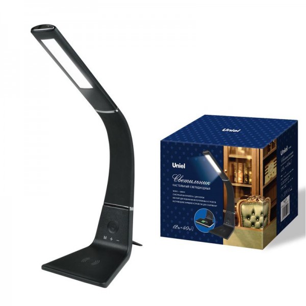  Светильник настольный TLD-565 Black/LED/360Lm/3000-6000K/Dimmer/WR 12Вт сенсорный выкл. диммер беспроводное зарядное устройство Uniel UL-00006472 