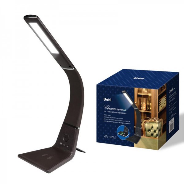  Светильник настольный TLD-565 Brown/LED/360Lm/3000-6000K/Dimmer/WR 12Вт сенсорный выкл. диммер беспроводное зарядное устройство Uniel UL-00006473 