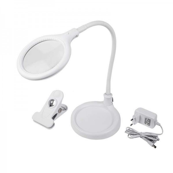  Лупа настольная малая 3Х с подстветкой 30 LED (подставка + прищепка) бел. REXANT 31-0247 